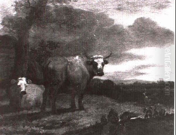 Hirte Mit Kuhen Bei Einer Kate Unter Baumen Oil Painting by Govert Dircksz. Camphuysen