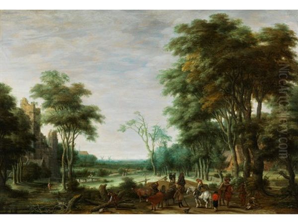 Landschaft Mit Reisenden Auf Einer Strasse Oil Painting by Joachim Govertsz. Camphuysen