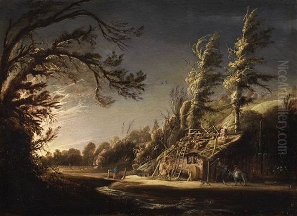 A Wooded Landscape With Peasants And A Donkey Oil Painting by Joachim Govertsz. Camphuysen