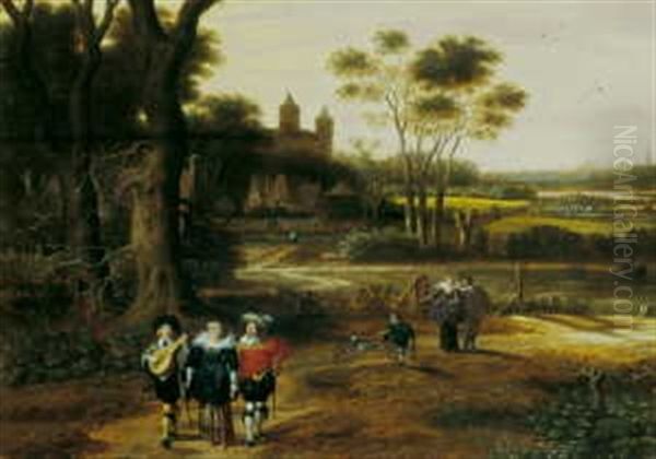 Landschaft Mit Promenierender Und Musizierender Gesellschaft Oil Painting by Joachim Govertsz. Camphuysen