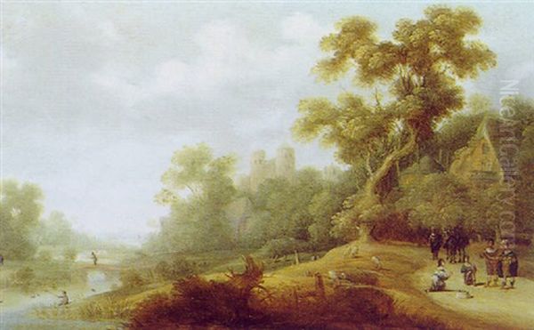 Bewaldete Fluslandschaft Mit Figuren Oil Painting by Joachim Govertsz. Camphuysen