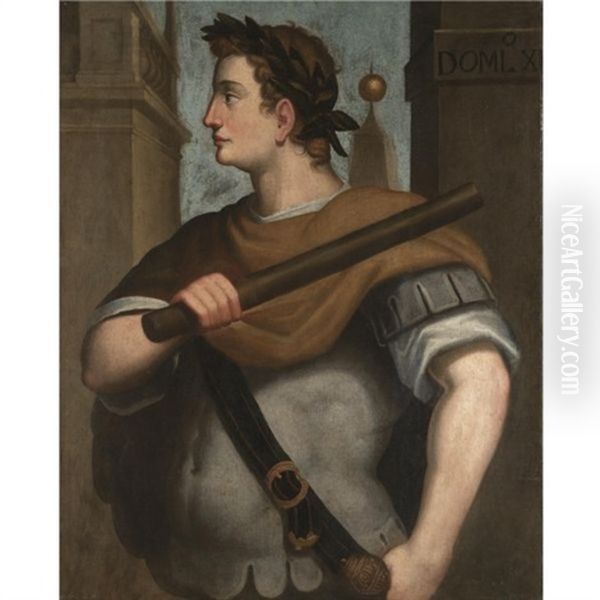 Portrait Of The Emperor Domitian, Standing, In Profile, Wearing A Laurel Wreath And Holding A Baton Oil Painting by Bernardino Campi