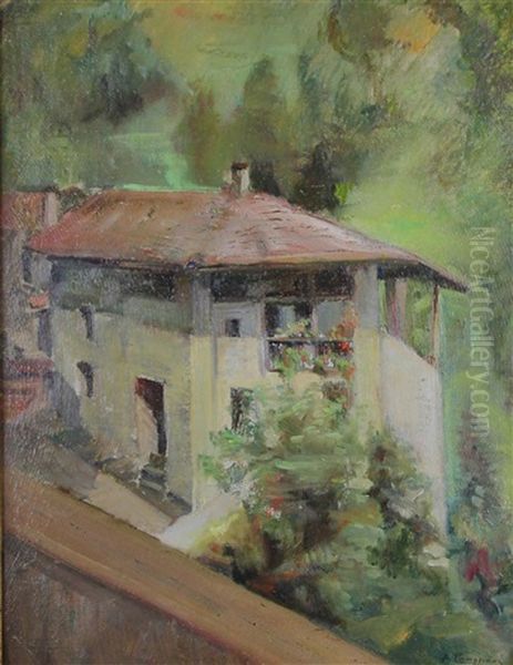 Villa Oil Painting by Alceste Campriani