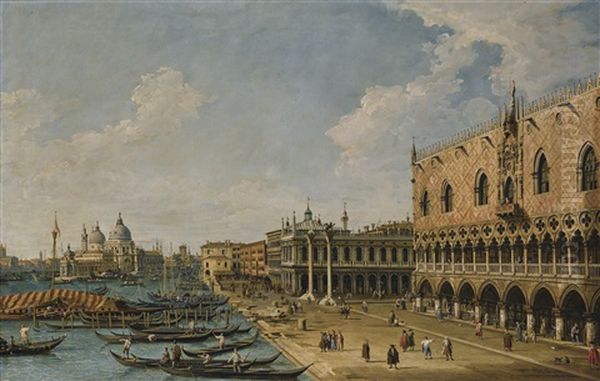Venice, The Molo Looking West With The Palazzo Ducale And Santa Maria Della Salute Oil Painting by (Giovanni Antonio Canal) Canaletto
