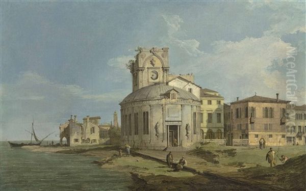 A Venetian Capriccio With An Oval Church By The Lagoon Oil Painting by (Giovanni Antonio Canal) Canaletto
