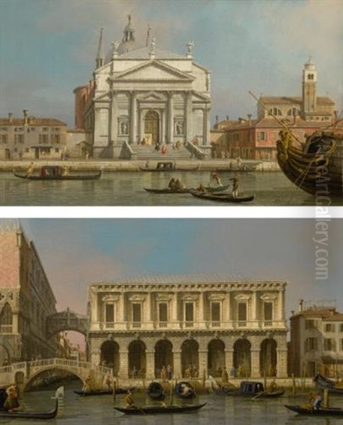 Venice, The Churches Of The Redentore And San Giacomo; Venice, The Prisons And The Bridge Of Sighs, Looking Northwest From The Balcony Oil Painting by (Giovanni Antonio Canal) Canaletto