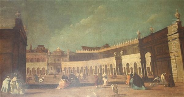 Crowded Italian Square Oil Painting by (Giovanni Antonio Canal) Canaletto