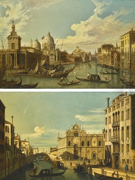 Venice, The Rio Dei Mendicanti And The Scuola Di San Marco; Venice, The Entrance To The Grand Canal Looking West Oil Painting by (Giovanni Antonio Canal) Canaletto