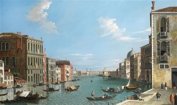 The Grand Canal, Venice, Looking East With The Doge's Palace And The Punta Della Dogana In The Distance Oil Painting by (Giovanni Antonio Canal) Canaletto