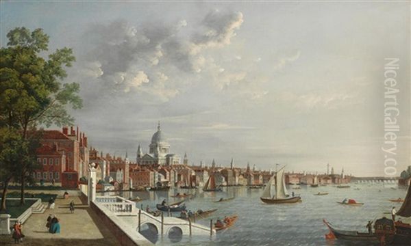 The Thames From Somerset House, London, Looking Towards Saint Paul's Cathedral Oil Painting by (Giovanni Antonio Canal) Canaletto