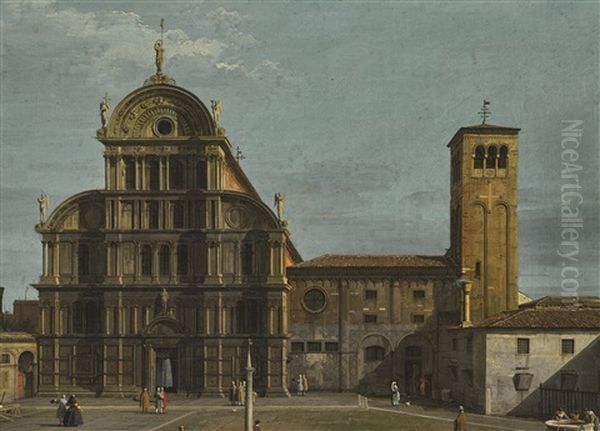 Venice, The Campo San Zaccaria; Venice, The Campo Santa Maria Formosa Oil Painting by (Giovanni Antonio Canal) Canaletto