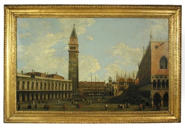 A View Of The Piazza Di San Marco From The Piazzetta With The Campanile On The Left And The Palazzo Ducale And St Mark's On The Right Oil Painting by (Giovanni Antonio Canal) Canaletto