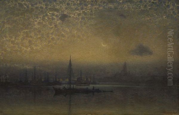 Venezia (?), Notturno In Laguna Oil Painting by Alfonso Canciani