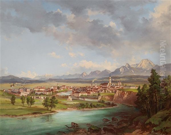 Blick Auf Villach Vom Westen Her Auf Den Mittagskogel Oil Painting by Jakob Canciani