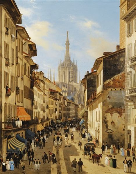 La Corsia Dei Servi, Milan Oil Painting by Giuseppe Canella