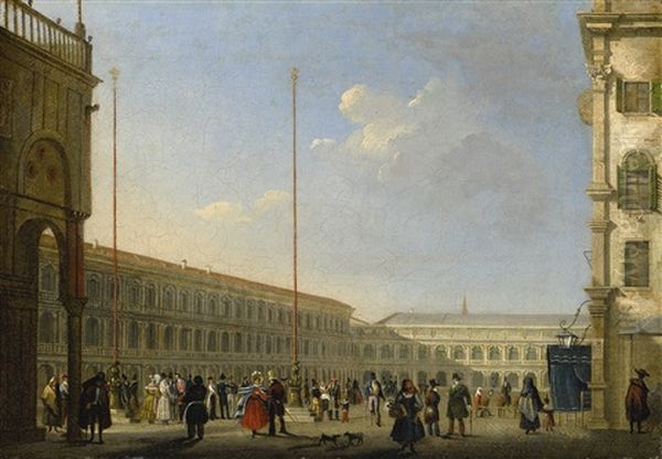Venice, A View Of Piazza San Marco From Piazzetta Dei Leoncini Oil Painting by Giuseppe Canella