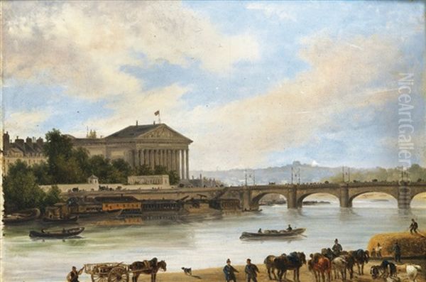 Vue Du Palais Bourbon, Paris Oil Painting by Giuseppe Canella