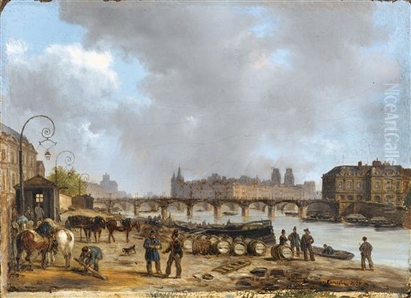 Le Pont Des Arts, Paris Oil Painting by Giuseppe Canella