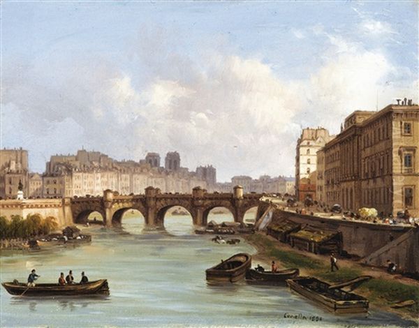 Le Pont Neuf, Paris Oil Painting by Giuseppe Canella