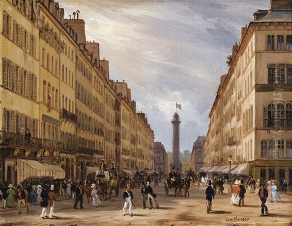 Paris, Rue De La Paix, La Place Vendome A L'arriere-plan Oil Painting by Giuseppe Canella