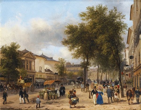 Paris, Vue Du Theatre Des Varietes Sur Le Boulevard Montmartre Oil Painting by Giuseppe Canella