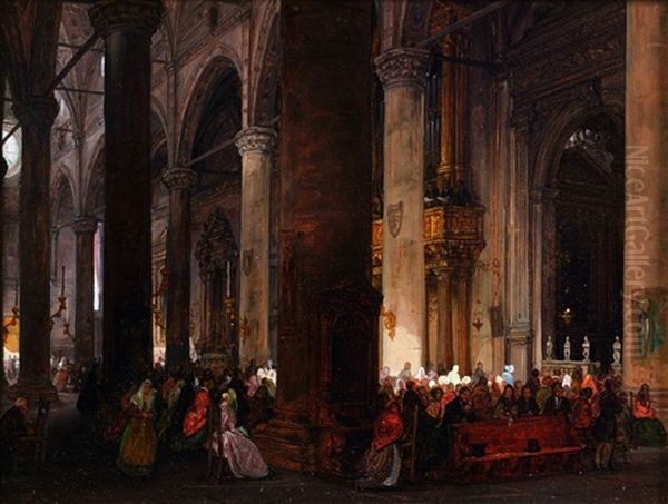 Interieur De La Basilique Sainte Anastasie De Verone Oil Painting by Giuseppe Canella