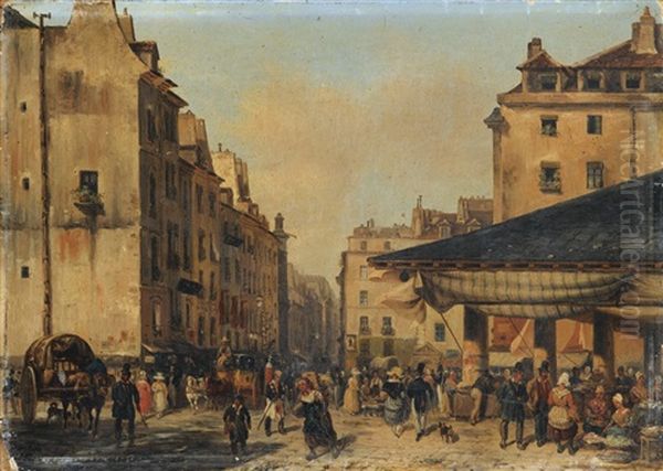 Les Halles A Paris Oil Painting by Giuseppe Canella