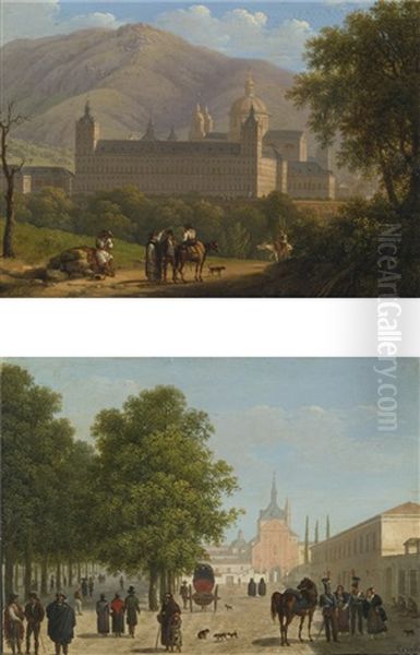 View Of The Escorial And View Of The Convento De Los Agustinos Recoletos (pair) Oil Painting by Giuseppe Canella
