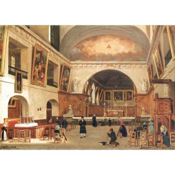 Interieur De L'eglise Saint-jean Sainte-croix A Paris Oil Painting by Giuseppe Canella