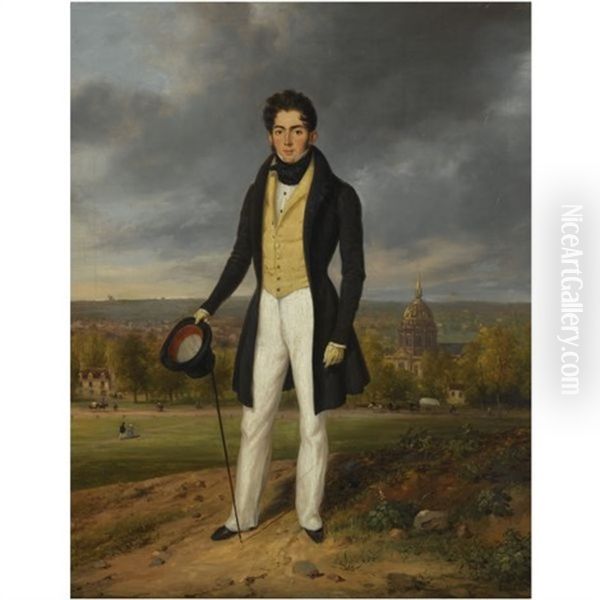 Portrait Of A Gentleman With Les Invalides In The Distance Oil Painting by Giuseppe Canella