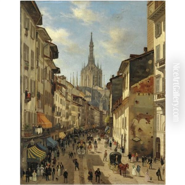 Corsia Dei Servi, Milano Oil Painting by Giuseppe Canella