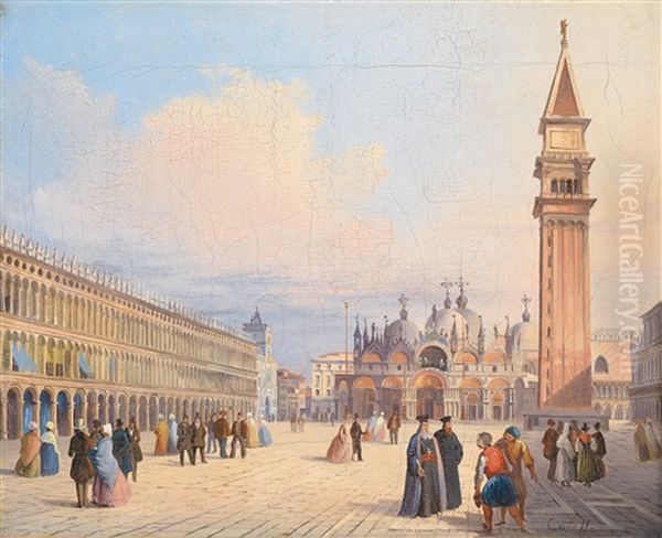 Die Piazza San Marco In Venedig Oil Painting by Giuseppe Canella