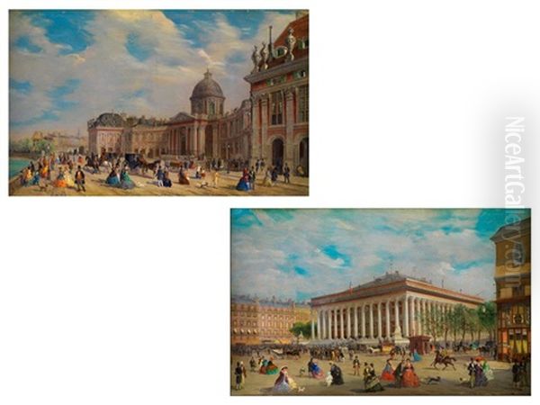 Die Bibliotheque Mazarine (+ Der Pariser Borsenpalast; Pair) Oil Painting by Giuseppe Canella