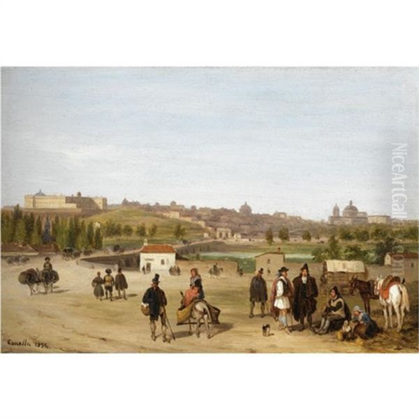 View Of The Palacio Real And San Francisco El Grande, Madrid Oil Painting by Giuseppe Canella