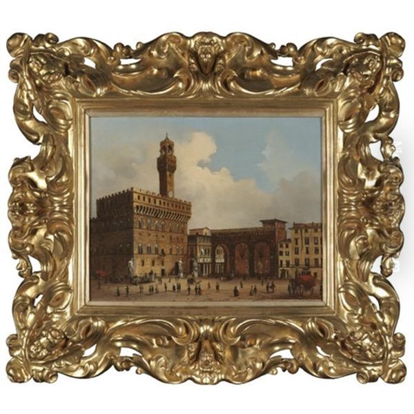 Florence, A View Of The Piazza Della Signoria Oil Painting by Giuseppe Canella