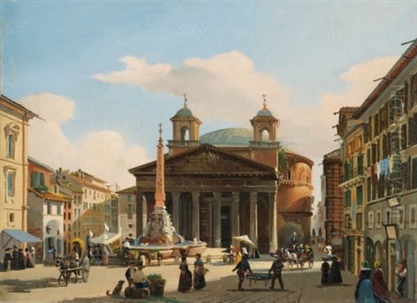 Vue Du Pantheon A Rome Oil Painting by Giuseppe Canella