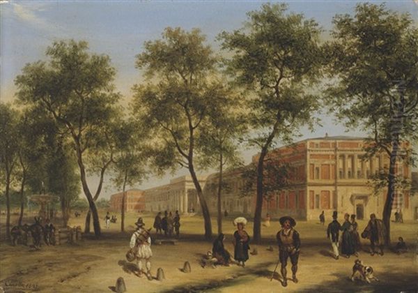 Vue Presumee Du Paseo Del Prado Avec Le Musee Du Prado A Madrid Oil Painting by Giuseppe Canella