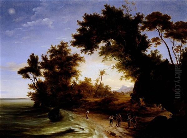 Paesaggio Con Figure In Riva Al Mare Oil Painting by Giuseppe Canella