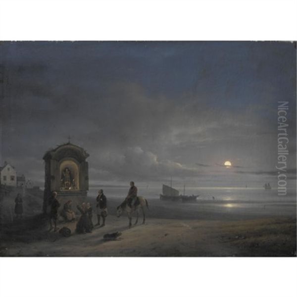 Veduta Di Una Spiaggia Di Mare Col Levar Della Luna Oil Painting by Giuseppe Canella