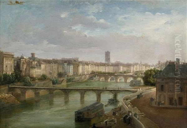 Partie An Der Seine In Paris Oil Painting by Giuseppe Canella