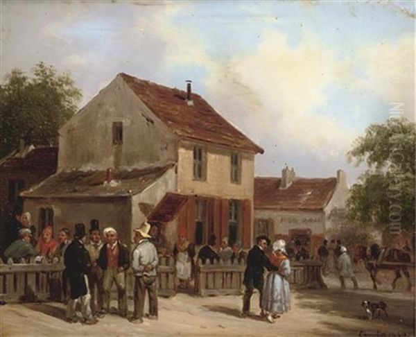 A Gathering At The Village Inn Oil Painting by Giuseppe Canella