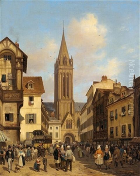 Reges Treiben In Einer Franzosischen Stadt Oil Painting by Giuseppe Canella