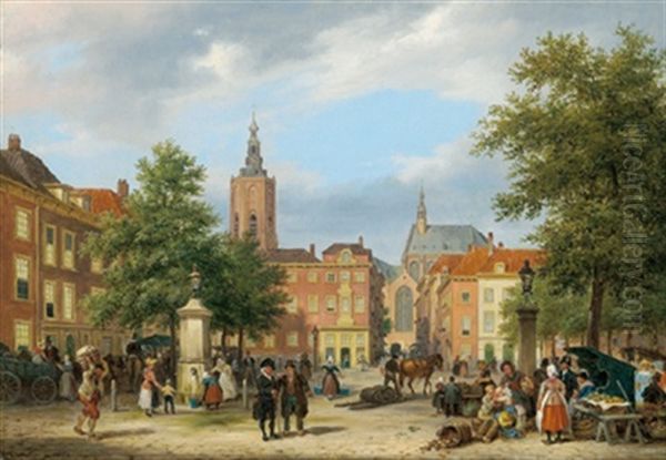Motiv Aus Den Haag, Der Grose Markt Mit Schoolstraat Und Grote Toren Oder Jacobskerk Oil Painting by Giuseppe Canella