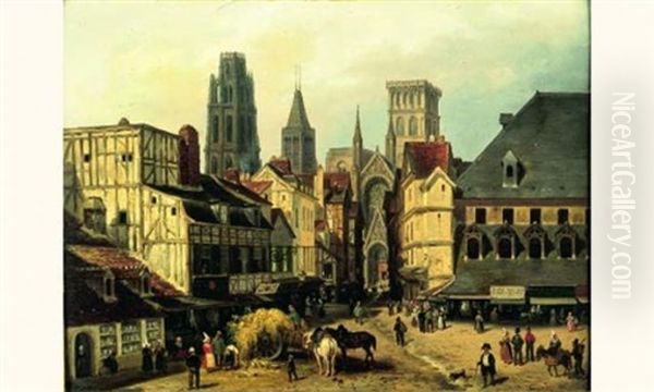 Place Du Marche A Rouen Oil Painting by Giuseppe Canella