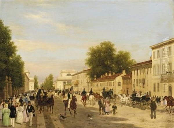 Veduta Del Corso Di Porta Orientale In Milano Oil Painting by Giuseppe Canella