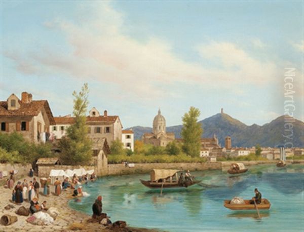 Wascherinnen Am Seeufer Oil Painting by Giuseppe Canella