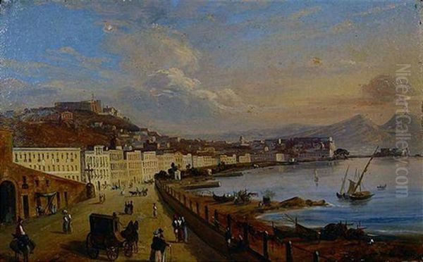 Blick In Die Bucht Von Neapel Mit Dem Rauchenden Vesuv Im Hintergrund Oil Painting by Giuseppe Canella