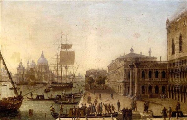 Bidding A Fond Farewell Before The Doge's Palace, Venice Oil Painting by Giuseppe Canella