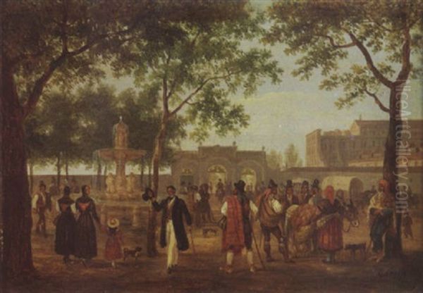 Vue De La Fontaine De Cybele A Madrid Oil Painting by Giuseppe Canella