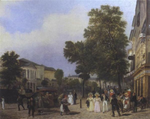 Vue Des Boulevards A Paris, Le Theatre Des Varietes Et Les Panoramas Oil Painting by Giuseppe Canella